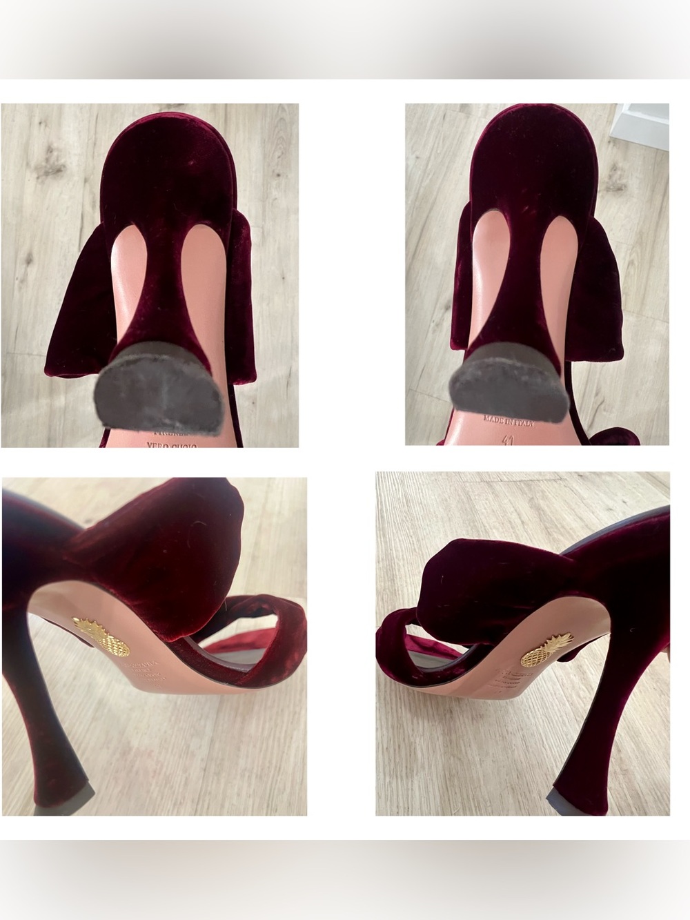 Aquazzura Twist 75 Velvet 2-Band Slide 3.7” Heels Merlot Size 41/11 Exc cond - Picture 12 of 13